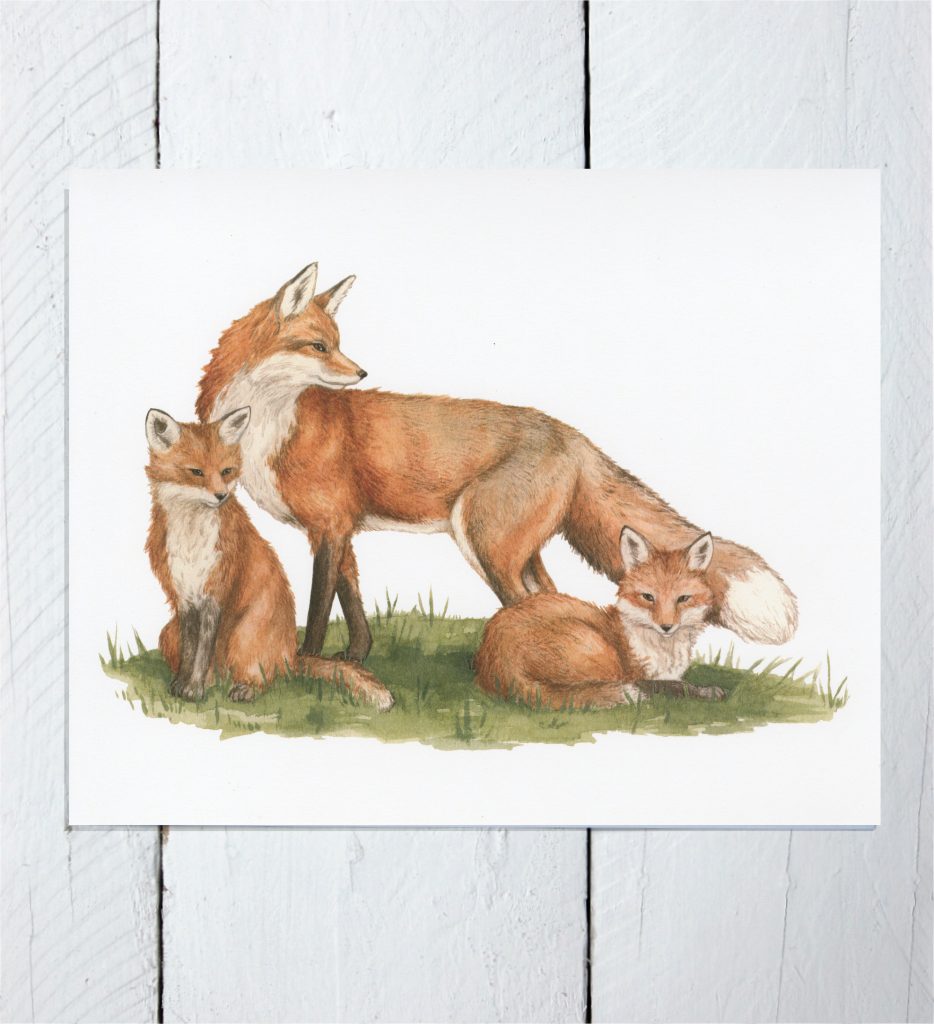 Mother Fox and Kits Art Print 8"x10" - Kristy Guenther Art
