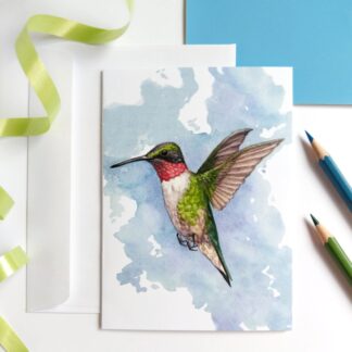 Hummingbird Card- 4.25 x 5.5" - Printed Greeting Card - Blank inside