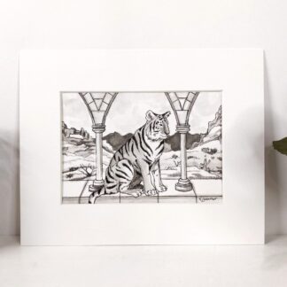 Tiger Ink Drawing- 5x7 (Matted to fit 8x10 frame)