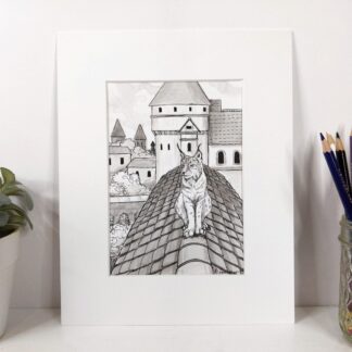 Lynx on the Castle Roof- 5x7 (Matted to fit 8x10 frame)