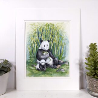 Mother Panda and Cub- 8x10 inch Painting (Matted to fit 11x14 inch frame)