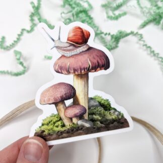 Snail and Mushroom Vinyl Waterproof Die Cut Sticker- 2.75 x 3.2 inch