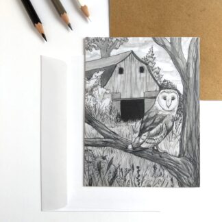 Barn Owl 4.25 x 5.5" Greeting Card- Black and White Card, Blank inside, with envelope,
