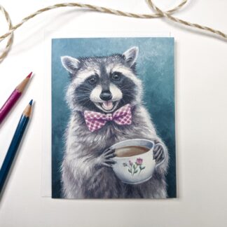Raccoon Tea Party Printed Greeting Card 4.25"x5.5" - Blank inside