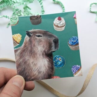 Cupcake Capybara Waterproof Square Sticker- 3 x 3 inch