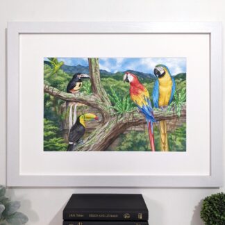 Rainforest Birds 12x18 Inch Acrylic on Watercolor Paper
