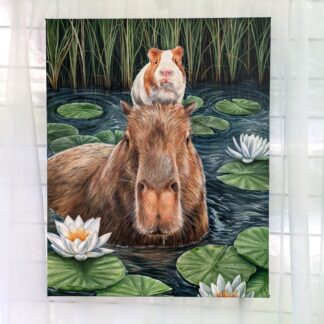 "Friends in High Places" Capybara and Guinea Pig 16x20 Inch Acrylic Painting on Canvas