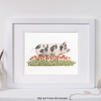 Pig in Tulips- 8x10 Inch Art Print