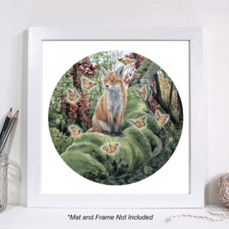 Fox and Butterflies 12x12 Inch Art Print